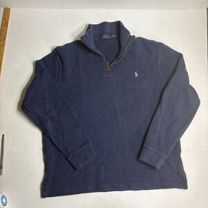 Polo Ralph Lauren Estate Rib Quarter-Zip Pullover Navy Blue Men's Large BluePony